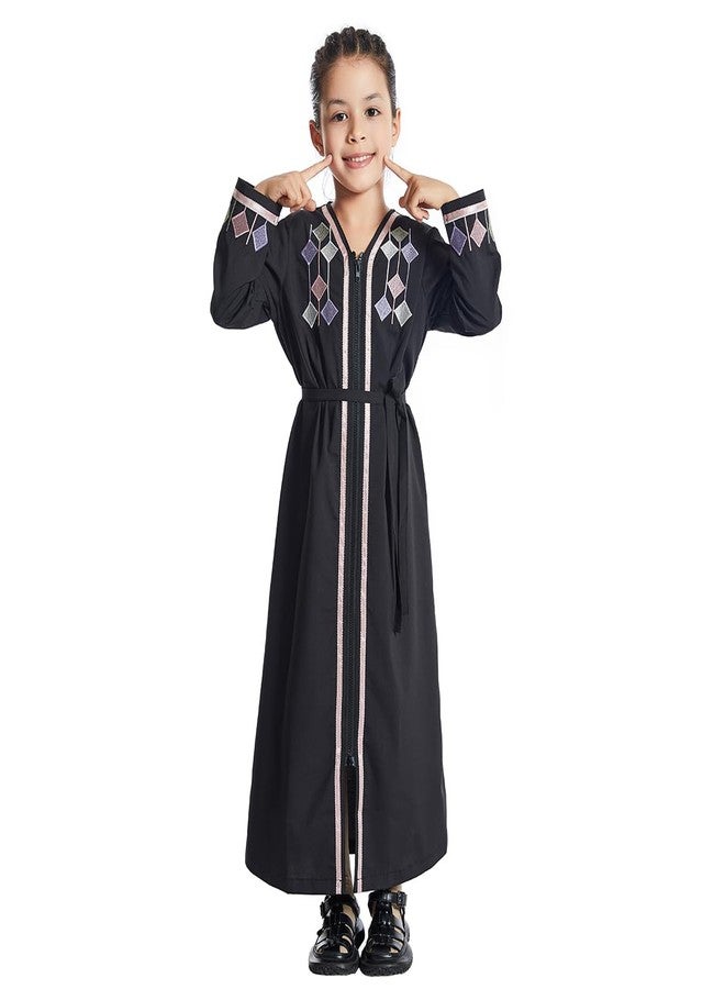 ODIZLI Kids Girls Abaya Long Sleeve Hooded Maxi Dress Dubai Islamic Dress Casual Dress Prayer Clothes Girls Church Prayer Dress ?????? ?????? ?????? ????? ?????? Abaya for Girls #Black 8-9 Years - Image 1
